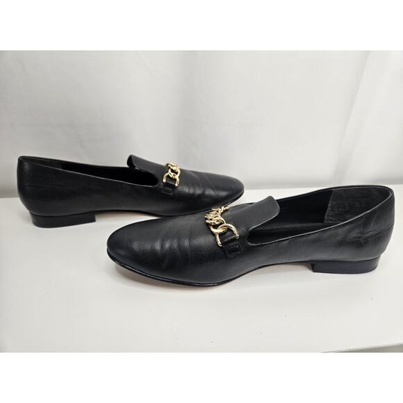 Via Spiga Women’s Leather Loafers Yania Size 7.5 M Black Gold Chain Link - Picture 7 of 10